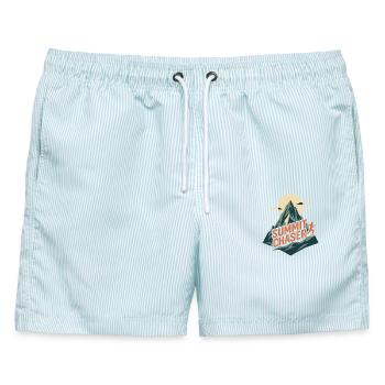 Trailrunning – Summit Chaser - Männer Badeshorts - hellblau gestreift - Vorne - AI Model Male 178 light (178cm)