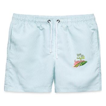 Du bist die beste Oma - Männer Badeshorts - hellblau gestreift - Vorne - AI Model Male 178 light (178cm)