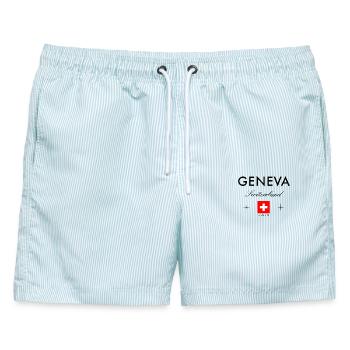 Genf Schweiz Koordinaten Reise Souvenir - Männer Badeshorts - hellblau gestreift - Vorne - AI Model Male 178 light (178cm)