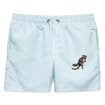 Mahjong Joker Heist Waschbär - Männer Badeshorts - hellblau gestreift - Vorne - AI Model Male 178 light (178cm)
