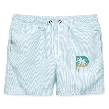 Sommerliches Palmenparadies Strandfeeling - Männer Badeshorts - hellblau gestreift - Vorne - AI Model Male 178 light (178cm)