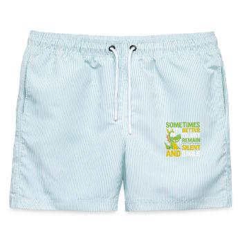  Manchmal Ist Es Besser Einfach Zu Schweigen Und - Männer Badeshorts - hellblau gestreift - Vorne - AI Model Male 178 light (178cm)