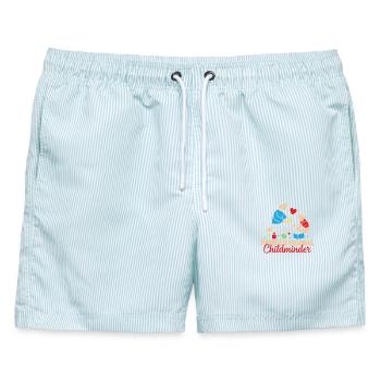 Tagesmutter Professional Childminder Nanny - Männer Badeshorts - hellblau gestreift - Vorne - AI Model Male 178 light (178cm)