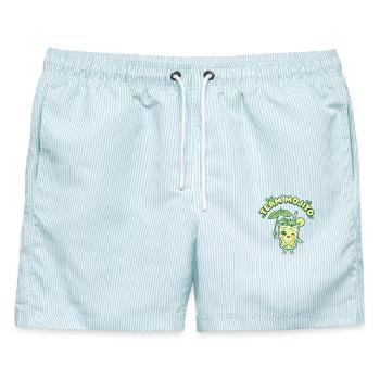 JGA Mojito Cocktail Barkeeper - Männer Badeshorts - hellblau gestreift - Vorne - AI Model Male 178 light (178cm)