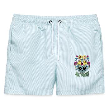 Psytrance Skull Ego Death – Rave-Outfit-Festival - Männer Badeshorts - hellblau gestreift - Vorne - AI Model Male 178 light (178cm)