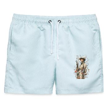 Steampunk-Blumenastronaut - Männer Badeshorts - hellblau gestreift - Vorne - AI Model Male 178 light (178cm)