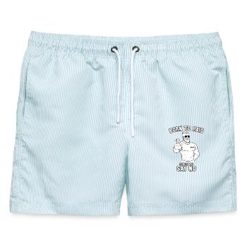Geboren zum Raub, gezwungen, NEIN zu sagen - Männer Badeshorts - hellblau gestreift - Vorne - AI Model Male 178 light (178cm)
