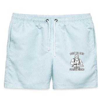 Geboren zum Überfall, gezwungen, Ketten zu schärfen, - Männer Badeshorts - hellblau gestreift - Vorne - AI Model Male 178 light (178cm)