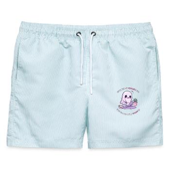 Wahrscheinlich ist alles in Ordnung – Angsthumor - Männer Badeshorts - hellblau gestreift - Vorne - AI Model Male 178 light (178cm)