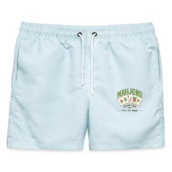 Mahjong-Spiel Sozialclub-Mahjong-Spieler - Männer Badeshorts - hellblau gestreift - Vorne - AI Model Male 178 light (178cm)