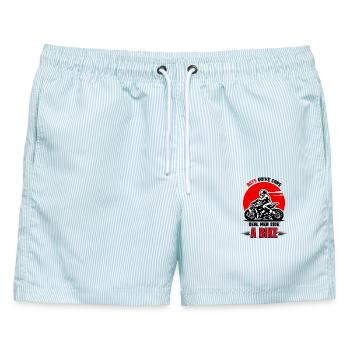 Real Men Biker - Männer Badeshorts - hellblau gestreift - Vorne - AI Model Male 178 light (178cm)