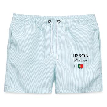 Lissabon Portugal Koordinaten Reise Souvenir - Männer Badeshorts - hellblau gestreift - Vorne - AI Model Male 178 light (178cm)