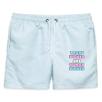 Trans-Rechte sind Menschenrechte - Männer Badeshorts - hellblau gestreift - Vorne - AI Model Male 178 light (178cm)