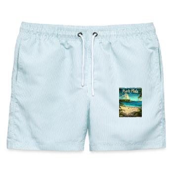 Exotischer Strand Puerto Plata Karibik Landschaft - Männer Badeshorts - hellblau gestreift - Vorne - AI Model Male 178 light (178cm)