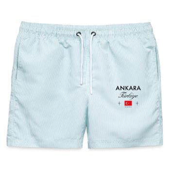 Ankara Türkei Koordinaten Reise Souvenir - Männer Badeshorts - hellblau gestreift - Vorne - AI Model Male 178 light (178cm)