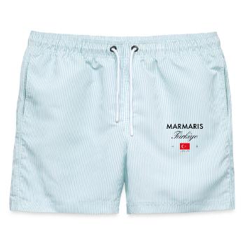 Marmaris Türkei Koordinaten Reise Souvenir - Männer Badeshorts - hellblau gestreift - Vorne - AI Model Male 178 light (178cm)