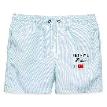 Fethiye Türkei Koordinaten Reise Souvenir - Männer Badeshorts - hellblau gestreift - Vorne - AI Model Male 178 light (178cm)