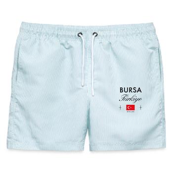Bursa Turkei Koordinaten Reise Souvenir - Männer Badeshorts - hellblau gestreift - Vorne - AI Model Male 178 light (178cm)