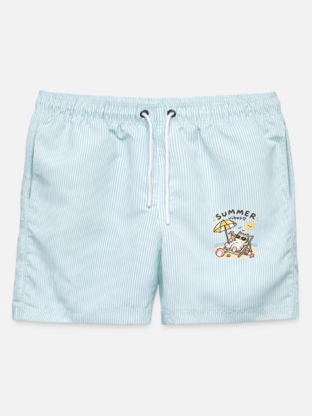 Sommer-Katzenstrand-Vibes - Männer Badeshorts - hellblau gestreift