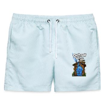 Dich soll doch... der Blitz beim Scheissen treffen - Männer Badeshorts - hellblau gestreift - Vorne - AI Model Male 178 light (178cm)
