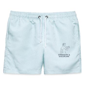 Strength & Discipline - Männer Badeshorts - hellblau gestreift - Vorne - AI Model Male 178 light (178cm)