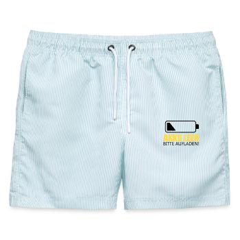 Akku leer , bitte Aufladen! - Männer Badeshorts - hellblau gestreift - Vorne - AI Model Male 178 light (178cm)