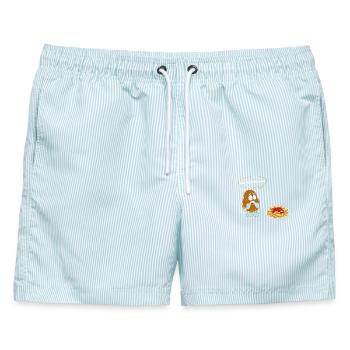 What happened bro?! Fritten Pommes French fries - Männer Badeshorts - hellblau gestreift - Vorne - AI Model Male 178 light (178cm)