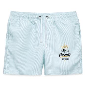King of Fucking Nothing - Männer Badeshorts - hellblau gestreift - Vorne - AI Model Male 178 light (178cm)