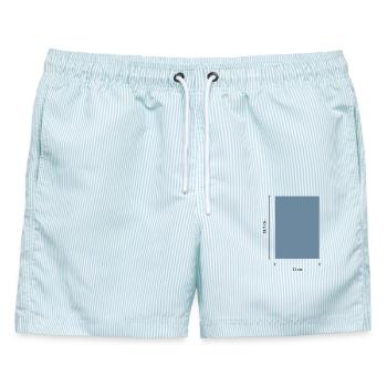 A4 Größe 21 × 29,7 cm - Männer Badeshorts - hellblau gestreift - Vorne - AI Model Male 178 light (178cm)
