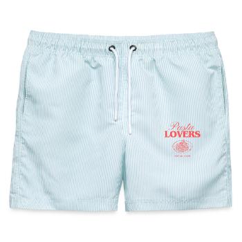 Pasta Lovers Social Club – Pasta Design - Männer Badeshorts - hellblau gestreift - Vorne - AI Model Male 178 light (178cm)