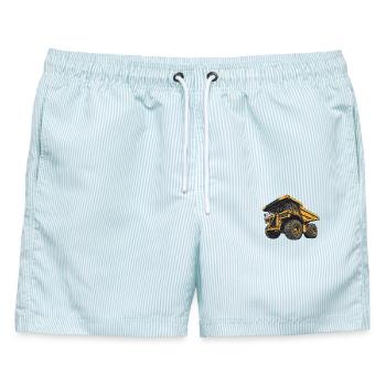 Muldenkipper – Heavy Equipment - Männer Badeshorts - hellblau gestreift - Vorne - AI Model Male 178 light (178cm)