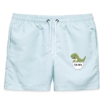 tea-rexTea Rex – Süßer Dinosaurier-Teetrinker Kawaii - Männer Badeshorts - hellblau gestreift - Vorne - AI Model Male 178 light (178cm)