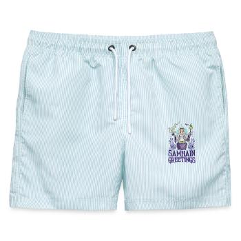 Samhain-Grüße Halloween Samhain Wicca Wiccan - Männer Badeshorts - hellblau gestreift - Vorne - AI Model Male 178 light (178cm)