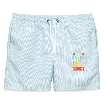 Tagesmutter Need Nanny Call Me Nanny - Männer Badeshorts - hellblau gestreift - Vorne - AI Model Male 178 light (178cm)