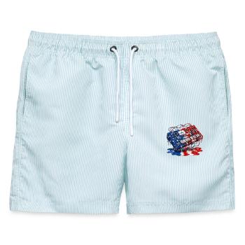 Synth-Pop, New-Wave-Musik USA Synthesizer - Männer Badeshorts - hellblau gestreift - Vorne - AI Model Male 178 light (178cm)
