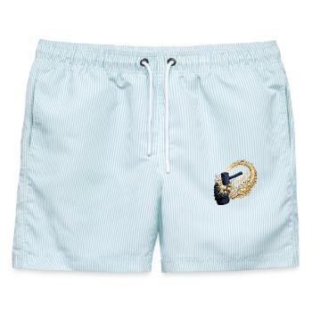 Bier Bierzelt Bayern Biergarten - Männer Badeshorts - hellblau gestreift - Vorne - AI Model Male 178 light (178cm)