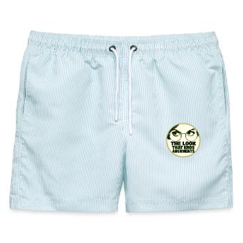 The Look That Ends Arguments Retro Badge - Männer Badeshorts - hellblau gestreift - Vorne - AI Model Male 178 light (178cm)