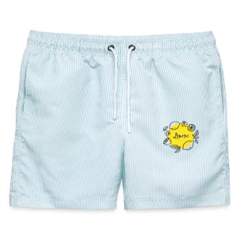Zitronen  - Männer Badeshorts - hellblau gestreift - Vorne - AI Model Male 178 light (178cm)