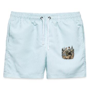 Volksfest Paar Bayern - Männer Badeshorts - hellblau gestreift - Vorne - AI Model Male 178 light (178cm)