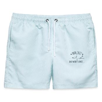 Papa 2027 Bald wird's ernst Schwangerschaft - Männer Badeshorts - hellblau gestreift - Vorne - AI Model Male 178 light (178cm)