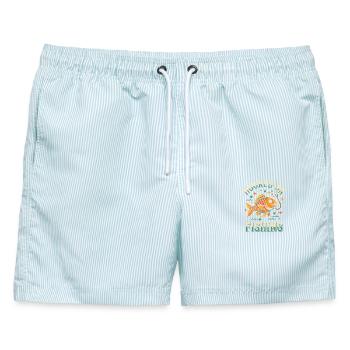 Gefangen beim Angeln - Männer Badeshorts - hellblau gestreift - Vorne - AI Model Male 178 light (178cm)