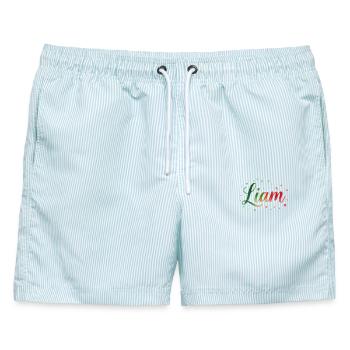 Name Liam Watercolor – Bunter Farbverlauf Design - Männer Badeshorts - hellblau gestreift - Vorne - AI Model Male 178 light (178cm)