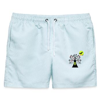 Baum mit Eule Halloween - Männer Badeshorts - hellblau gestreift - Vorne - AI Model Male 178 light (178cm)