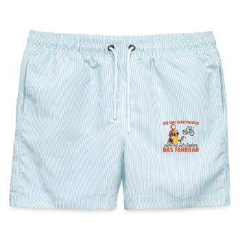 Radfahren bei den Spritpreisen Fahrrad - Männer Badeshorts - hellblau gestreift - Vorne - AI Model Male 178 light (178cm)
