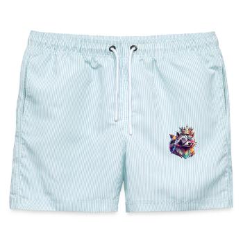 Poly Art König der Waschbären - Männer Badeshorts - hellblau gestreift - Vorne - AI Model Male 178 light (178cm)