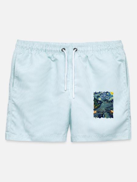 Mountainbike MTB-Fahrrad Vangogh-Art-style MTB - Männer Badeshorts - hellblau gestreift