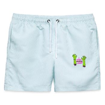 Zombiehände mit Candy-Spruch - Männer Badeshorts - hellblau gestreift - Vorne - AI Model Male 178 light (178cm)