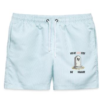 Wer mit Minus stirbt, hat Plus gemacht - Männer Badeshorts - hellblau gestreift - Vorne - AI Model Male 178 light (178cm)