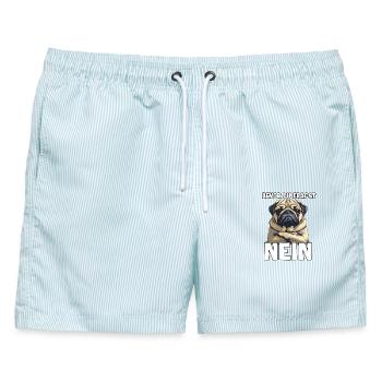 Humorvolle Geschenkidee für Mops Hundehalter Mops - Männer Badeshorts - hellblau gestreift - Vorne - AI Model Male 178 light (178cm)