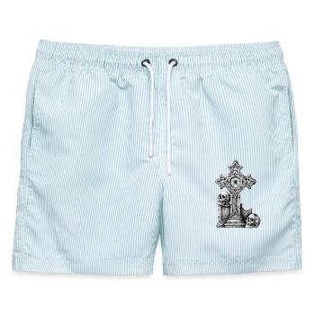 grabsteine, goth, menschenschädel - Männer Badeshorts - hellblau gestreift - Vorne - AI Model Male 178 light (178cm)